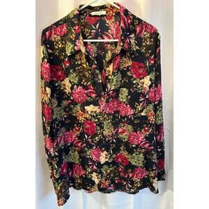 Pleione Women's Popover Blouse Semi-Sheer Floral Tunic XL